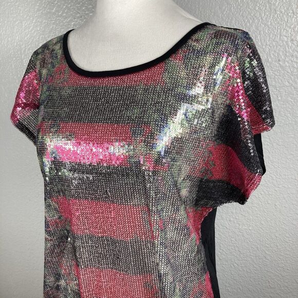 Cato Tops - Sequin Top L Floral Sheer Shimmer Blouse Sparkle Whimsigoth Glam Cato